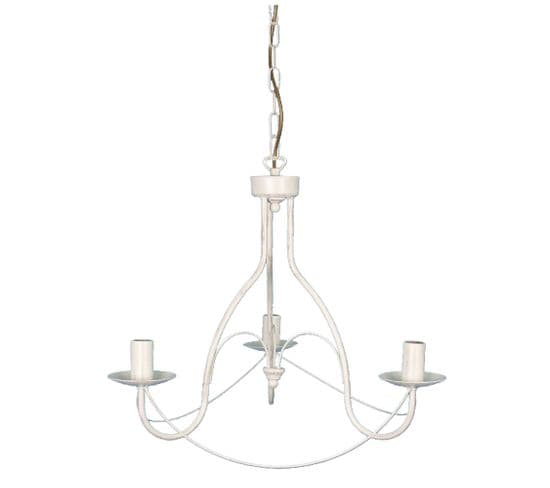 Lustre Flame 3 Bras Métal Ivoire Or 90cm..