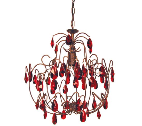 Suspension Poire Métal Marron Or Pampilles Rouge 90 Cm..