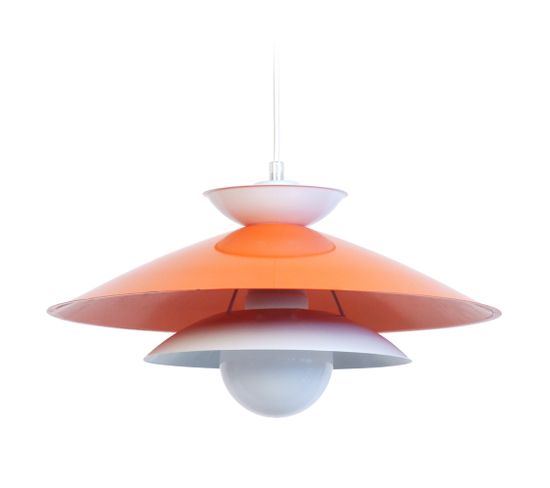 Suspension Conique Métal Orange, Blanc 77 Cm.