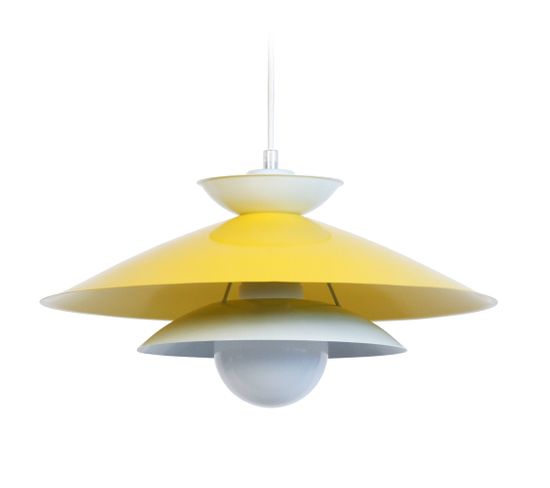 Suspension Conique Métal Jaune, Blanc 77 Cm.