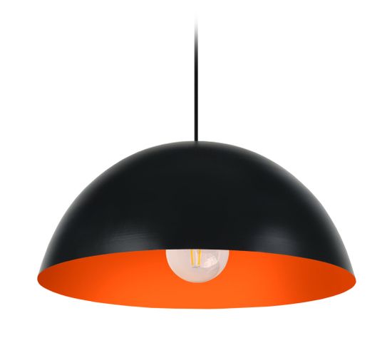 Suspension Demi-boule Métal  Noir,orange 78 Cm.