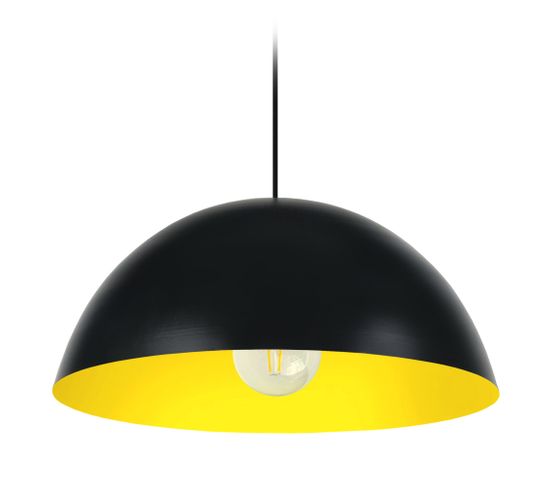 Suspension Demi-boule Métal  Noir,jaune 78 Cm.