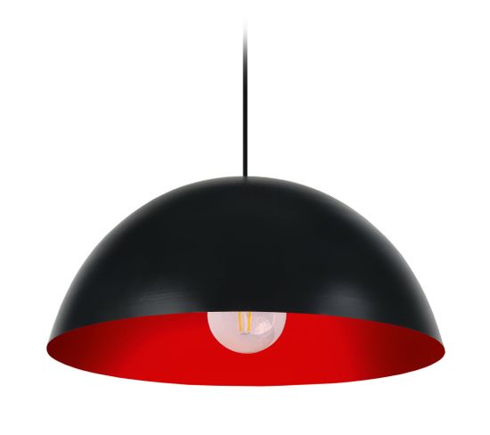 Suspension Demi-boule Métal  Noir,rouge 78 Cm.