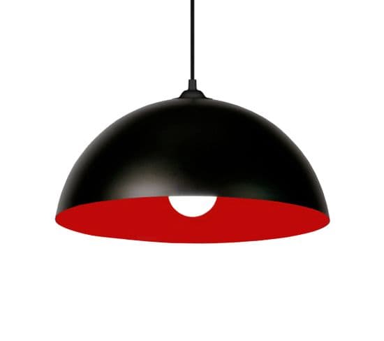 Suspension Demi-boule 30 Métal Noir Rouge 78 Cm.