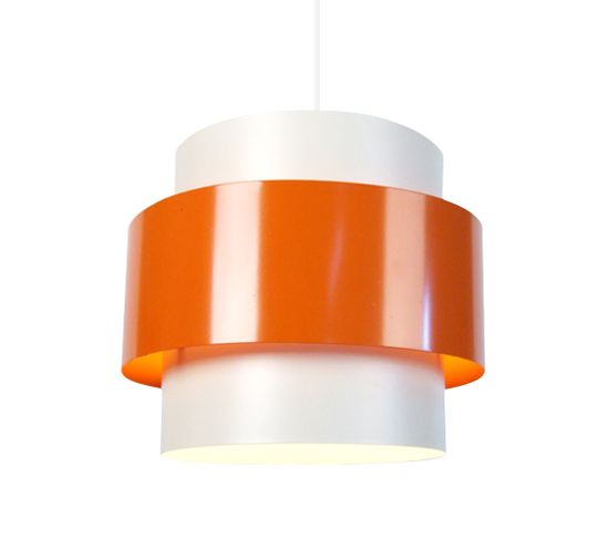 Suspension Cylindre Métal  Blanc,orange 85 Cm.