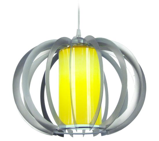 Suspension Globe Métal  Aluminium,jaune 90 Cm.