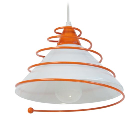 Suspension Conique Verre,métal  Orange 80 Cm.