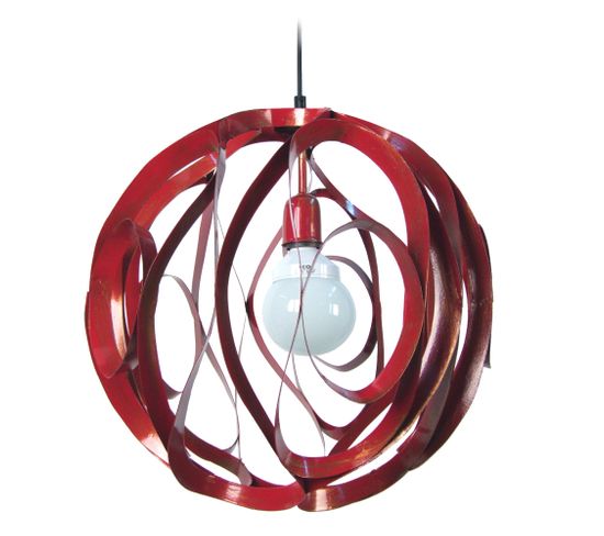 Suspension Globe Métal  Rouge,or 107 Cm.