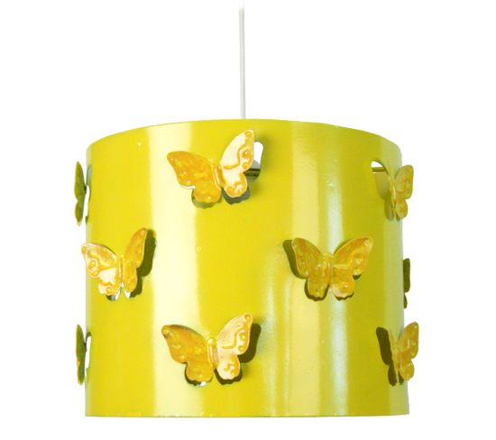 Suspension Bol Métal,papillon  Jaune 80 Cm.