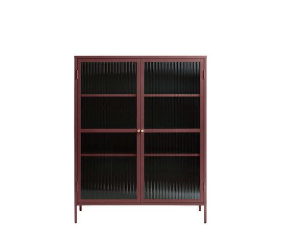 Bjorn - Vaisselier 2 Portes En Verre Strié Et Métal H140cm - Couleur - Bordeaux