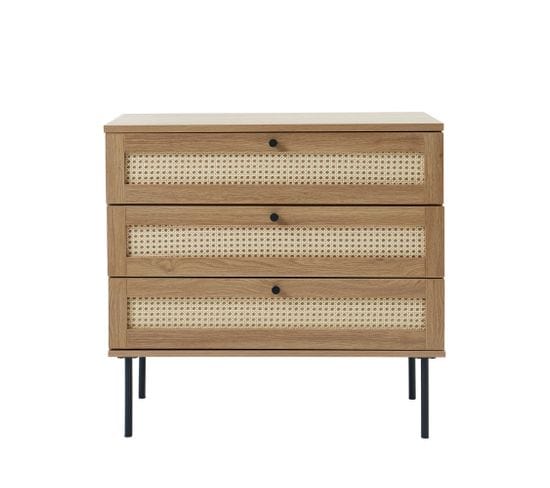 Rinto - Commode 3 Tiroirs En Bois Et Métal L80cm - Couleur - Bois Clair