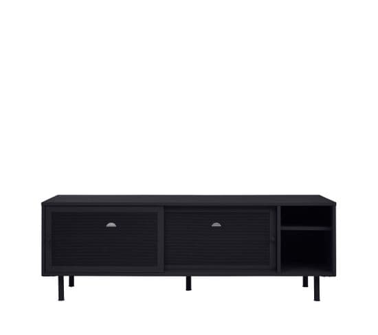 Kiso - Meuble Tv 2 Portes, 2 Niches En Métal L160cm - Couleur - Noir