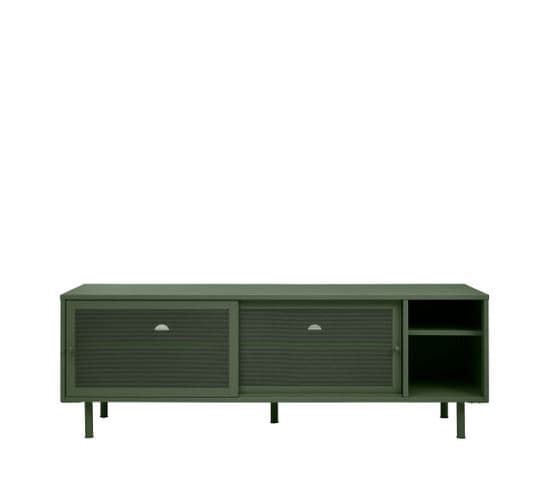 Kiso - Meuble TV 2 Portes, 2 Niches En Métal L160cm - Couleur - Vert Olive