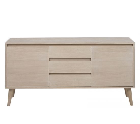 Bahut Style Scandinave Plaqué Chêne 2 Portes Et 3 Tiroirs L150 - Nogana