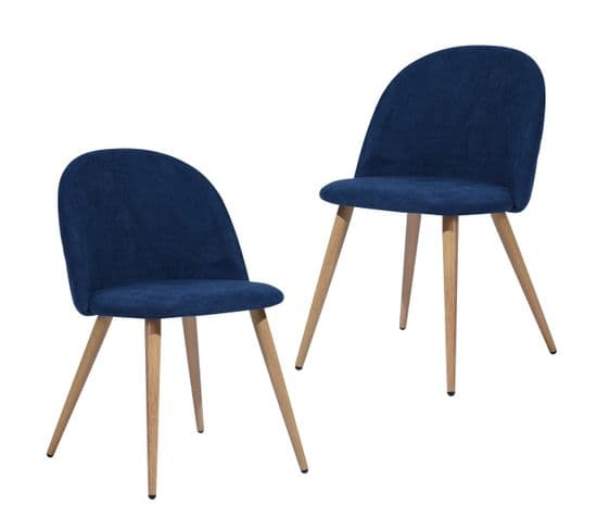 Lot De 2 Chaises De Salle À Manger Scandinaves En Velours Bleu Foncé hauteur d'assise 46 cm