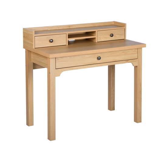 Bureau Scandinave Bois Nature Rangement Tiroirs Strcture En Bois  100*50*75.5-90.5cm