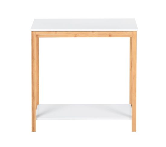 Table Console Avec Rangement 2 Niveaux Scandinave Blanc Et Pieds Bois 60x30x60.2