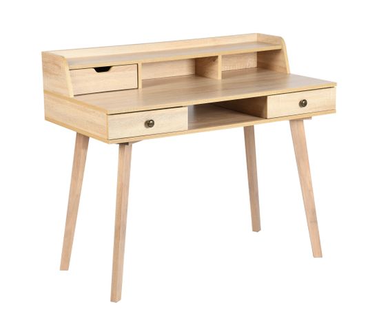 Bureau Moderne Avec Tiroirs Et Rangement En Bois 105*55*75-90 cm