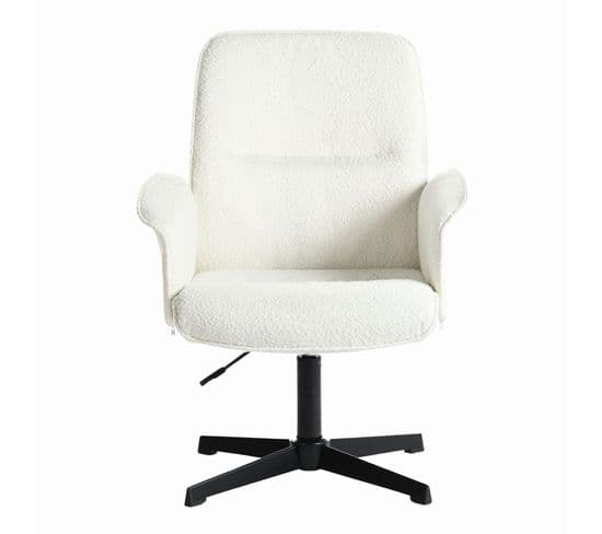 Fauteuil De Bureau Ergonomique Pivotante Avec Accoudoirs En Tissu Bouclette Blanc