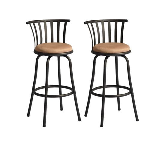 Lot De 2 Tabourets De Bar Marron Repose Pieds Hauteurs Assises 62/73cm