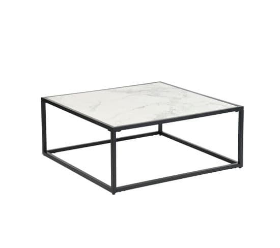 Table Basse Carrée Effet Marbre Blanc Structure Noir