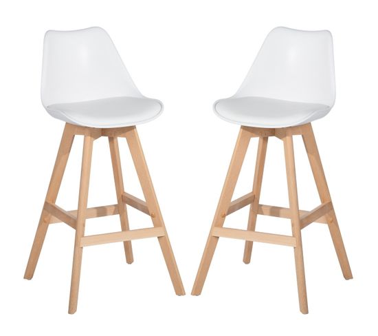 Lot De 2 Tabourets De Bar Scandinave Blanc Pieds Bois