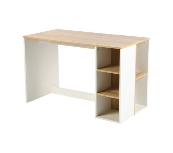 Bureau Moderne Avec 7 Étagères Blanc Et Bois De Chêne 120*60