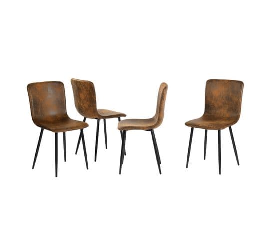 Lot De 4 Chaises De Salle à Manger Vintage Marron Suède Pied Noir