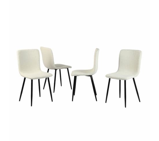 Lot De 4 Chaises De Salle à Manger Tissu Bouclette Blanc Pied Noir