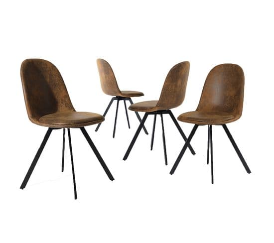 Lot De 4 Chaises De Salle à Manger Suède Marron Pivotant Pieds Noirs