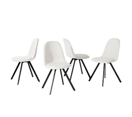 Lot De 4 Chaises De Salle à Manger Pivotants Tissu Beige Pieds Noirs