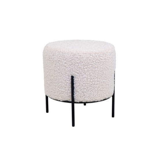 Alford - Pouf Rond En Tissu Bouclette Et Métal Ø35,5cm - Couleur - Blanc