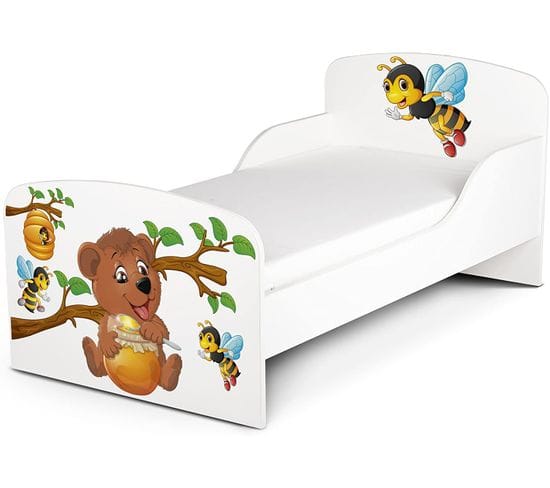 Moderne Lit D'enfant Toddler En Bois Avec Un Matelas Teddy