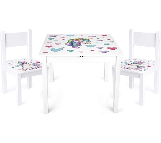 Table 'yeti'  Et 2 Chaises Enfant Licorne