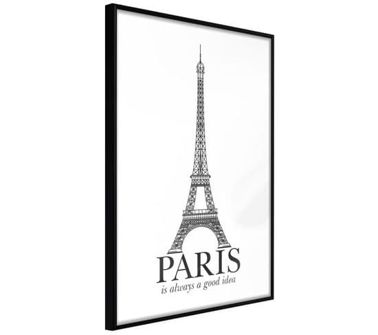 Affiche Murale Encadrée "eiffel Tower" 20 X 30 Cm Noir