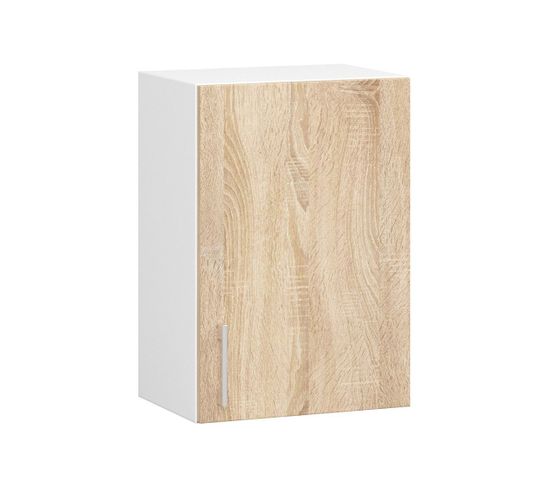 Meuble De Cuisine Haut W40 Lima Modulable Blanc 40 Cm 1 Porte Façade Chêne Sonoma 2 Étagères