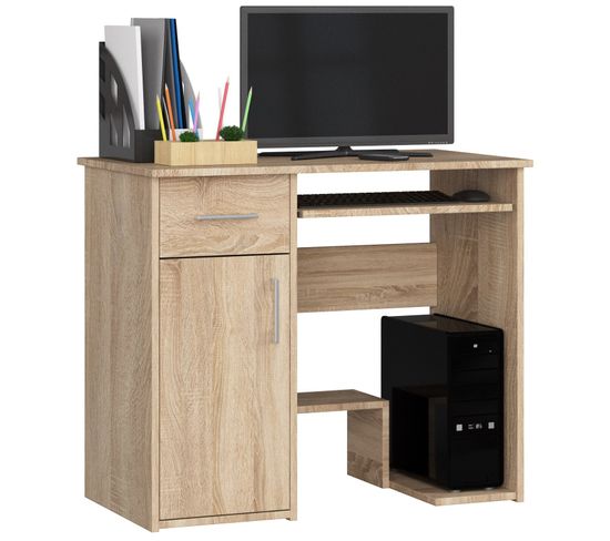 Bureau D'ordinateur Jay Chêne Sonoma 90 Cm 1 Porte 1 Tiroir Façade Chêne Sonoma 3 Étagères