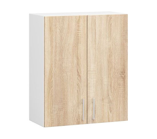 Meuble De Cuisine Haut W60 Lima Modulable Blanc 60 Cm 2 Portes Façade Chêne Sonoma 2 Étagères