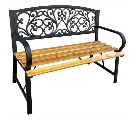 Banc De Jardin Noir Nerina Avec Bois Laqué Et Pieds En Fonte