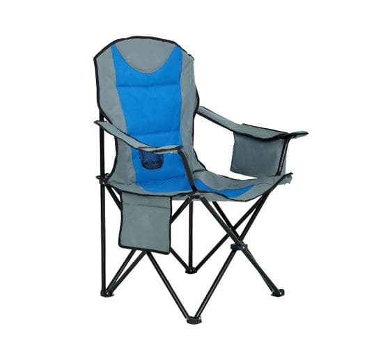 Chaise De Camping Confortable Fotyn Avec Porte-gobelet Et Sac Isotherme En Gris Avec Bleu