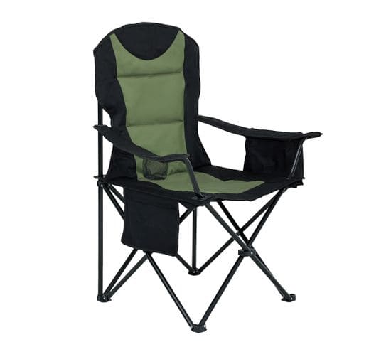 Chaise De Camping Confortable Fotyn Avec Porte-gobelet Et Sac Isotherme En Noir Avec Vert
