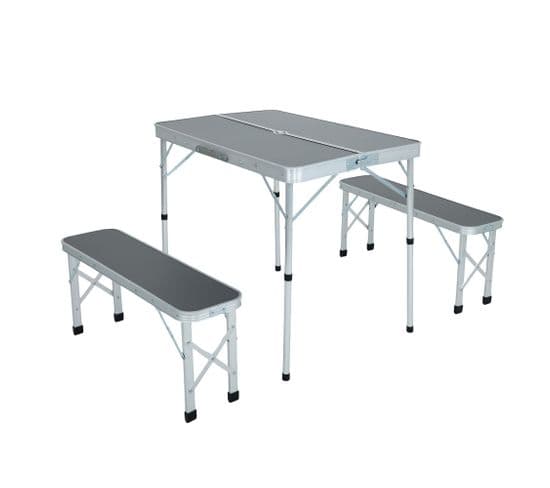 Table De Camping Avec 2 Bancs Pliants En Gris