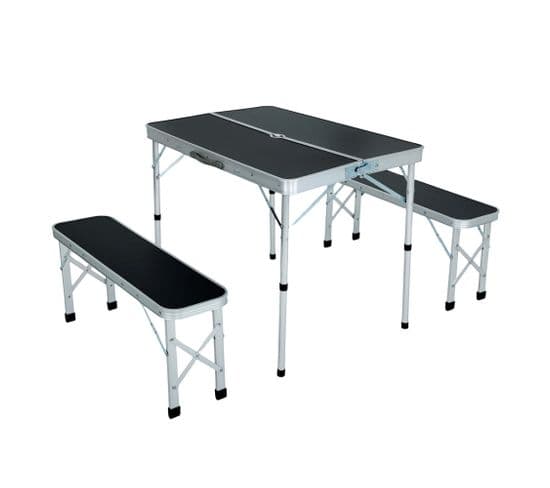 Table De Camping Avec 2 Bancs Pliants En Noir