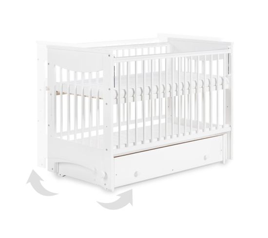 Luna Lit Bébé à Bascule Avec Sommier Réglable +  Tiroir De Rangement