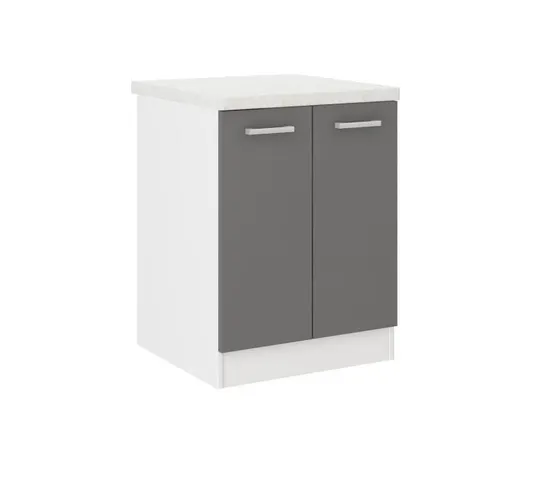 Meuble Bas De Cuisine L 60 Cm Avec Plan De Travail Inclus - Décor Chêne Foncé - Ultra