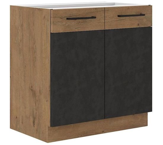 Meuble Sous Évier Rock Mélaminé Décor Chene Lancelot Et Gris Matera 1 Porte L80  X H82