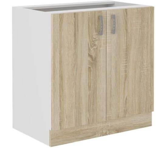 Meuble Bas Sara 2 Portes Décor Chene Sonoma L80 Xp48 Xh82 Plan De Travail Non Inclus