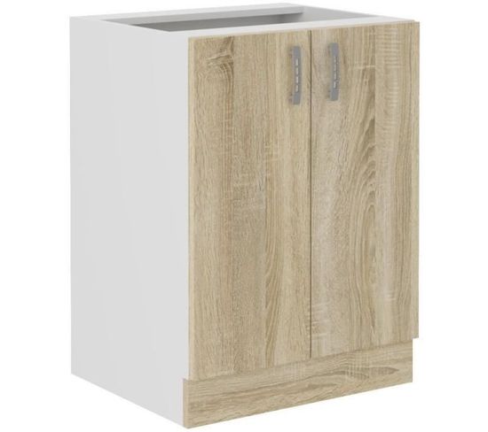 Meuble Bas Sara 2 Portes Décor Chêne Sonoma L60xp48xh82 Cm Plan De Travail Non Inclus