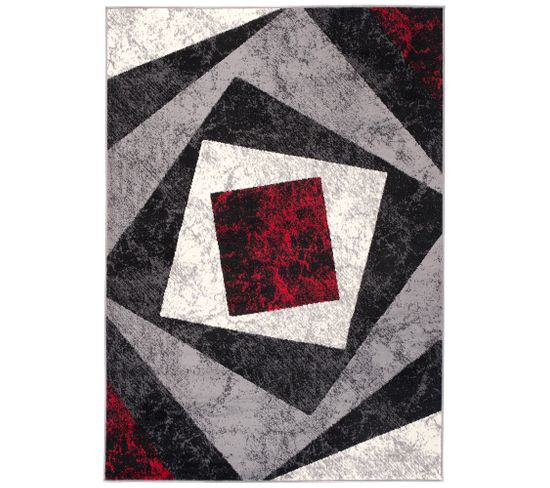 Tapis De Salon Chambre Rectangle Rouge Gris Noir Carreaux Fin Dream 140 X 200 Cm