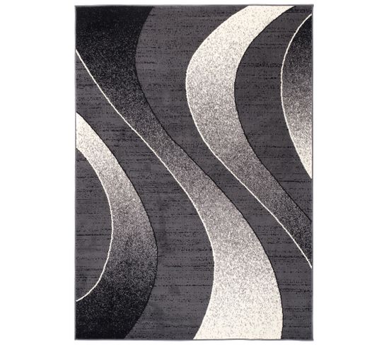 Tapis De Salon Chambre Rectangle Noir Gris Vagues Fin Dream 160 X 220 Cm